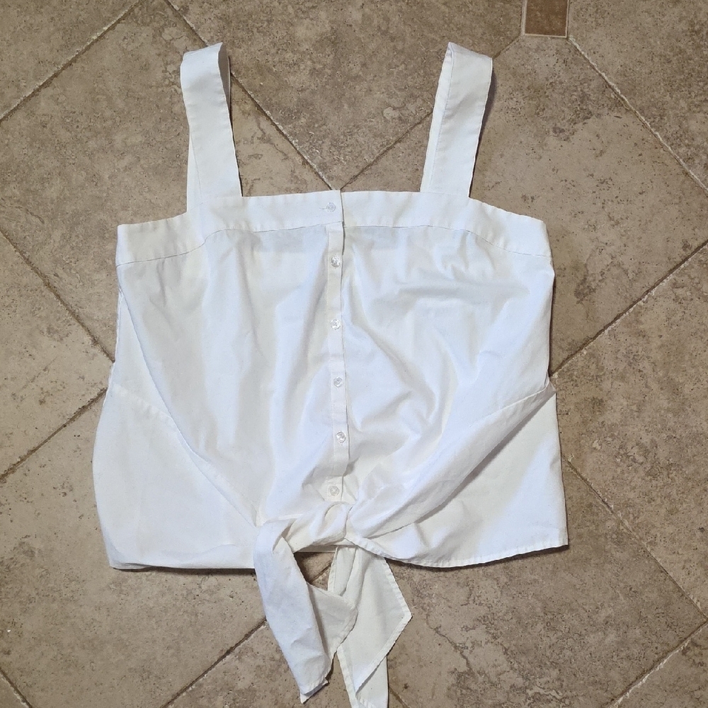 Express White Button-Front Handkerchief Hem Tank
